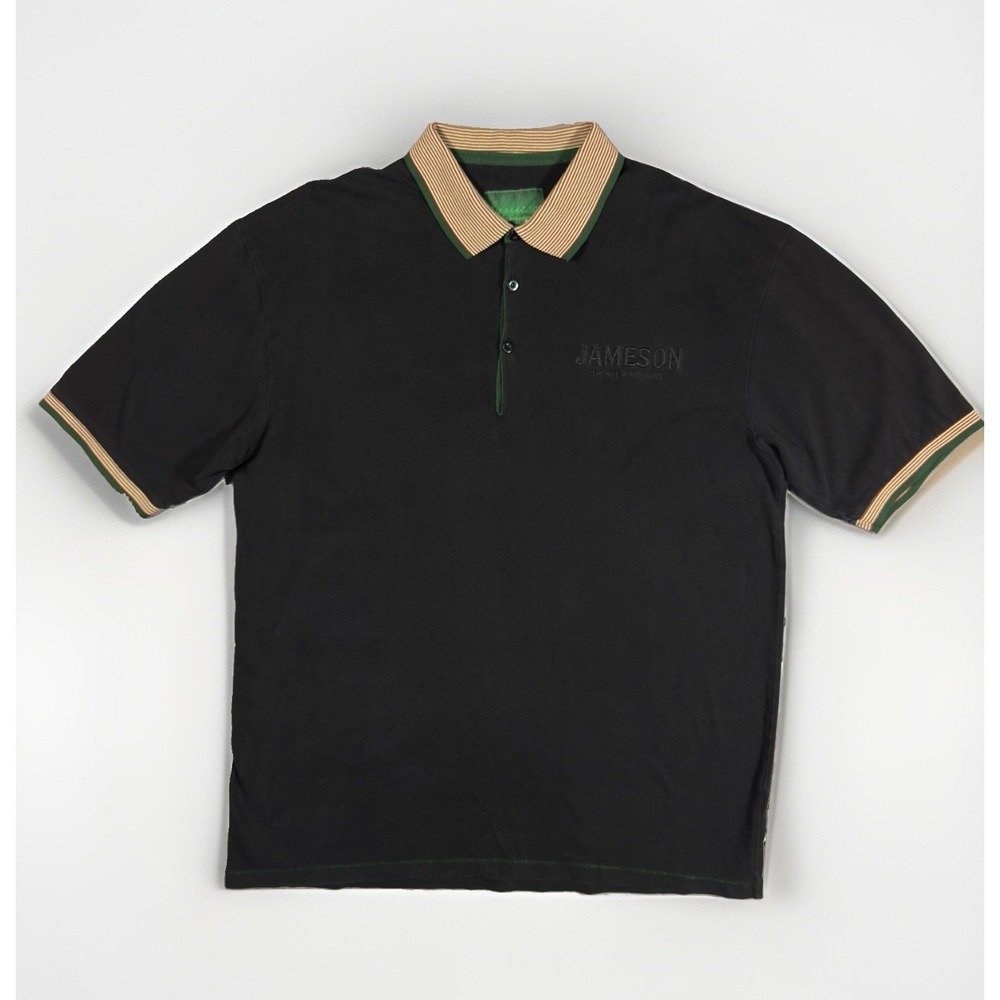 Jameson Irish Whiskey Mens XXL Black Polo Shirt Embroidered Logo 100% Cotton
